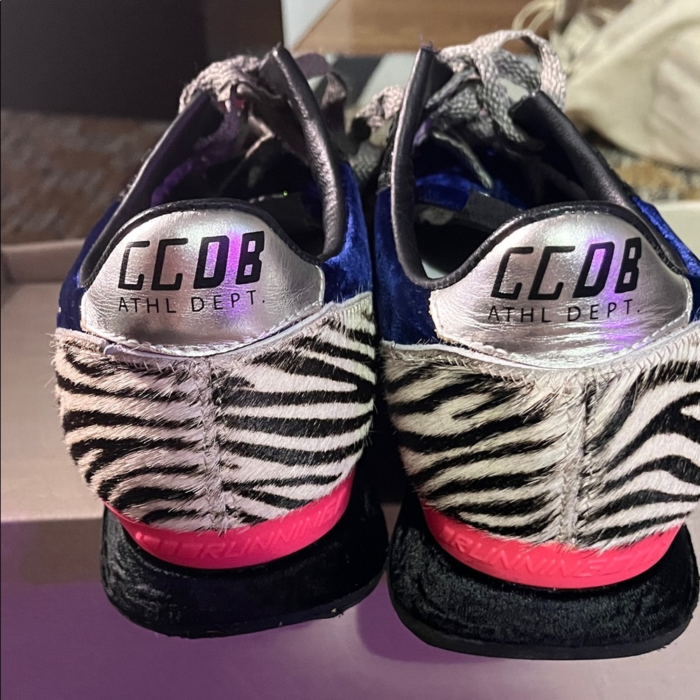 Women's Zebra Print Sneakers - Blue and Pink